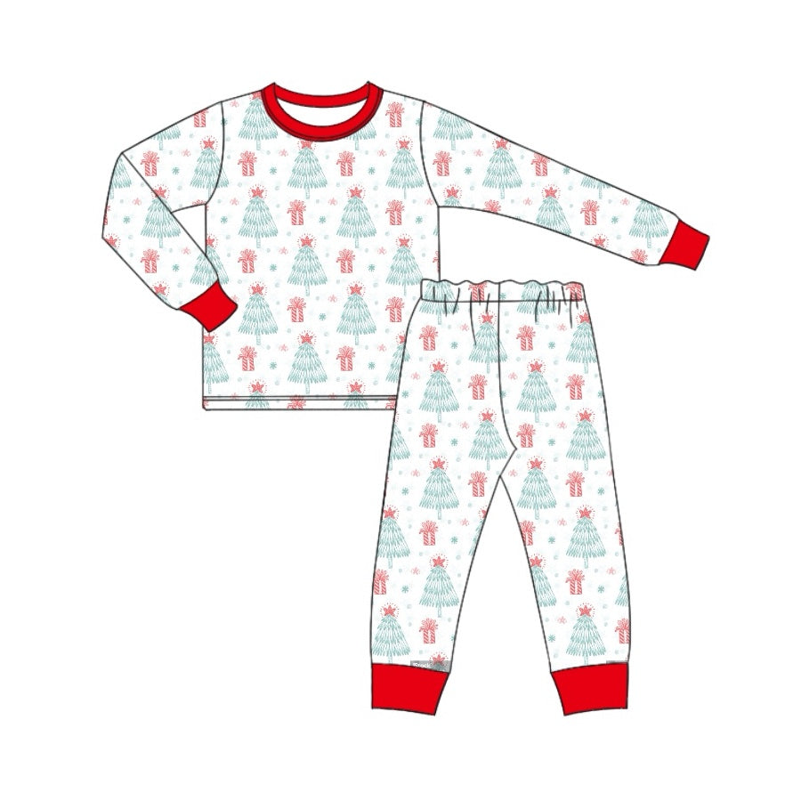 BLP0818 Bamboo Christmas Tree Gift Red and White Long Sleeve Long Pants Pajama Set 2024 8.5
