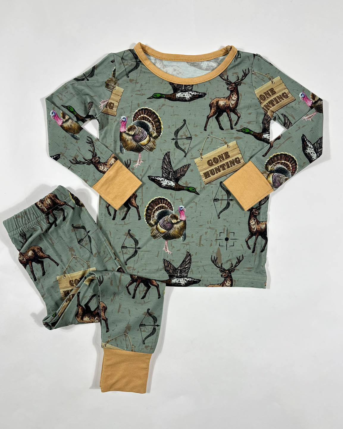 BLP0819 Bamboo Duck Turkey Green Long Sleeve Long Pants Pajama Set