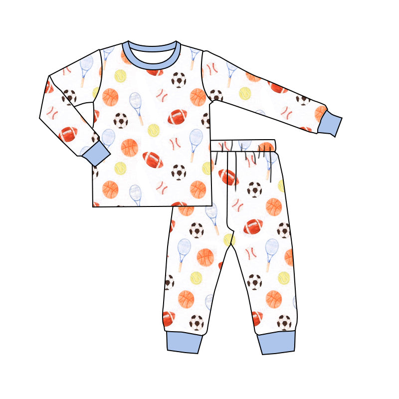 presale BLP0832 Basketball Football Tennis Blue and White Long Sleeve Long Pants Pajama Set 2024 8.7