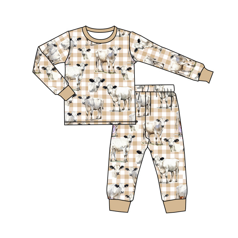 presale BLP0845 Cow Khaki Plaid Long Sleeve Long Pants Pajama Set 2024 8.12