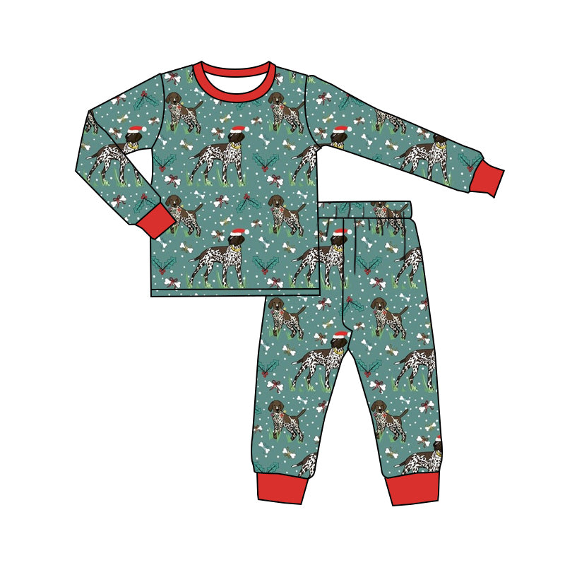 BLP0850 Christmas Puppy Red and Green Long Sleeve Long Pants Pajama Set