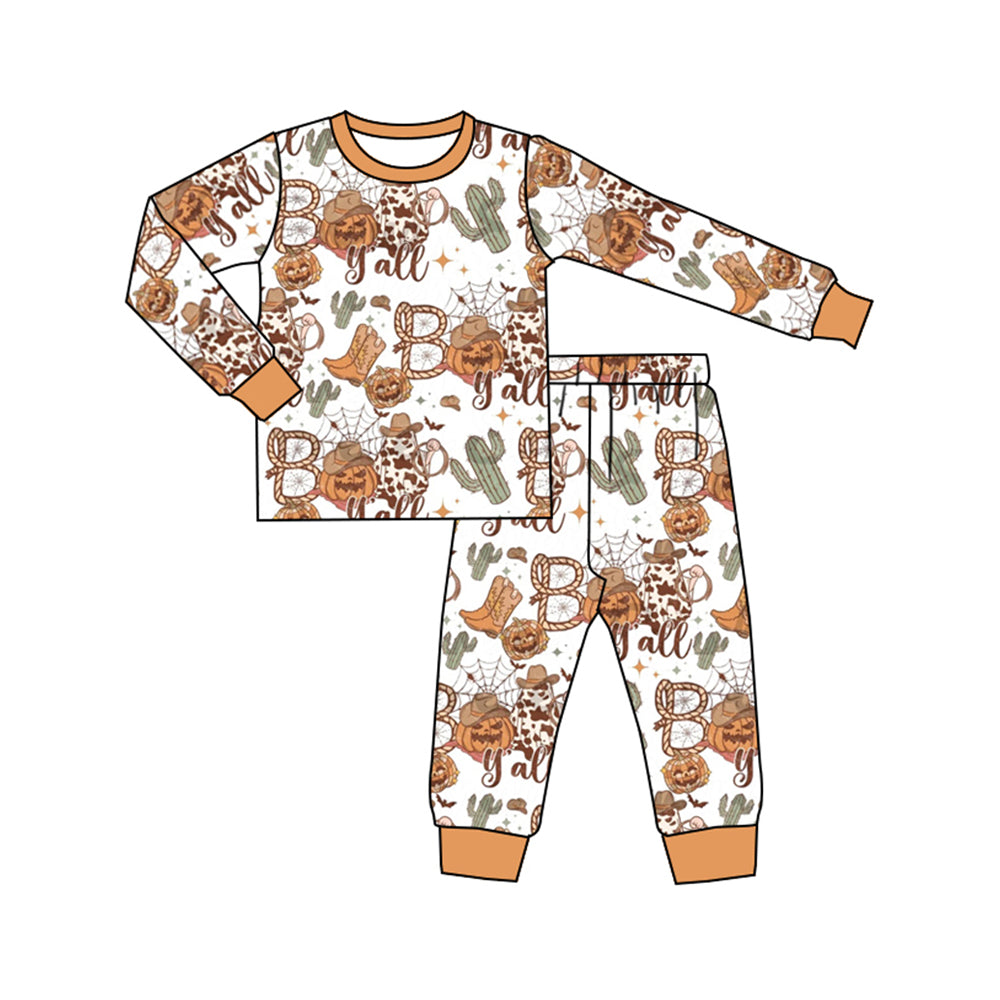presale BLP0853 Halloween Pumpkin Cactus Orange and White Long Sleeve Long Pants Pajama Set 2024 8..14