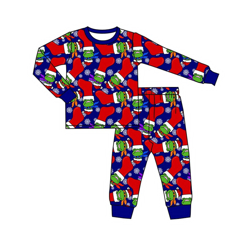 BLP0870 Cartoon blue long-sleeved trousers pajamas set