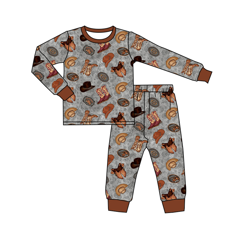 presale BLP0877 Cowboy hat boots gray brown long sleeve long pants pajama set 2024 8.23