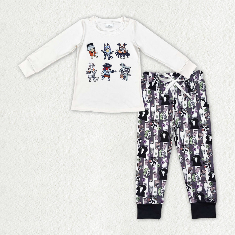 BLP0893 Baby Boys Halloween Dogs Shirt Bottom Pants Outfits Sets