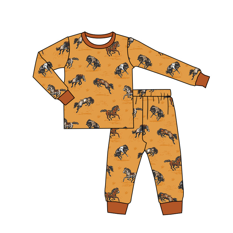 BLP0899 Bamboo Horse yellow brown long sleeve long pants pajama set
