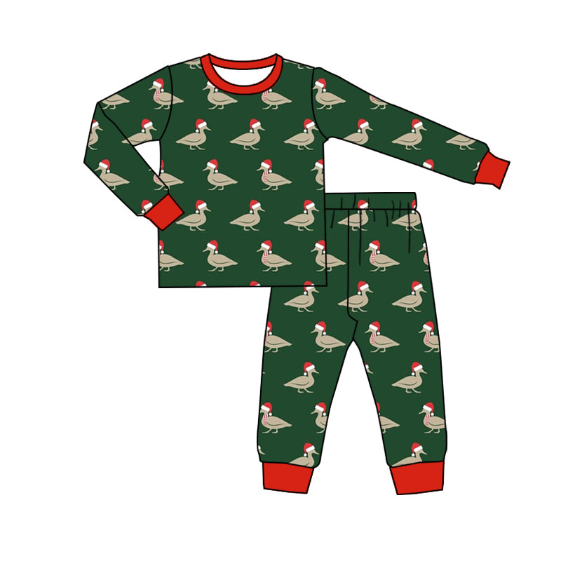 BLP0903 Bamboo Christmas duck green long sleeve long pants pajama set