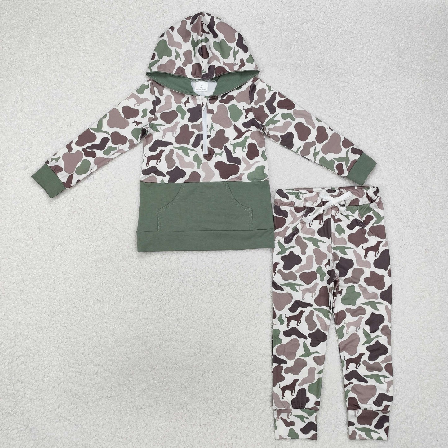 BLP0935 Baby Boys Ducks Dogs Hunting Camo Hooded Tops Pants Clothes Sets