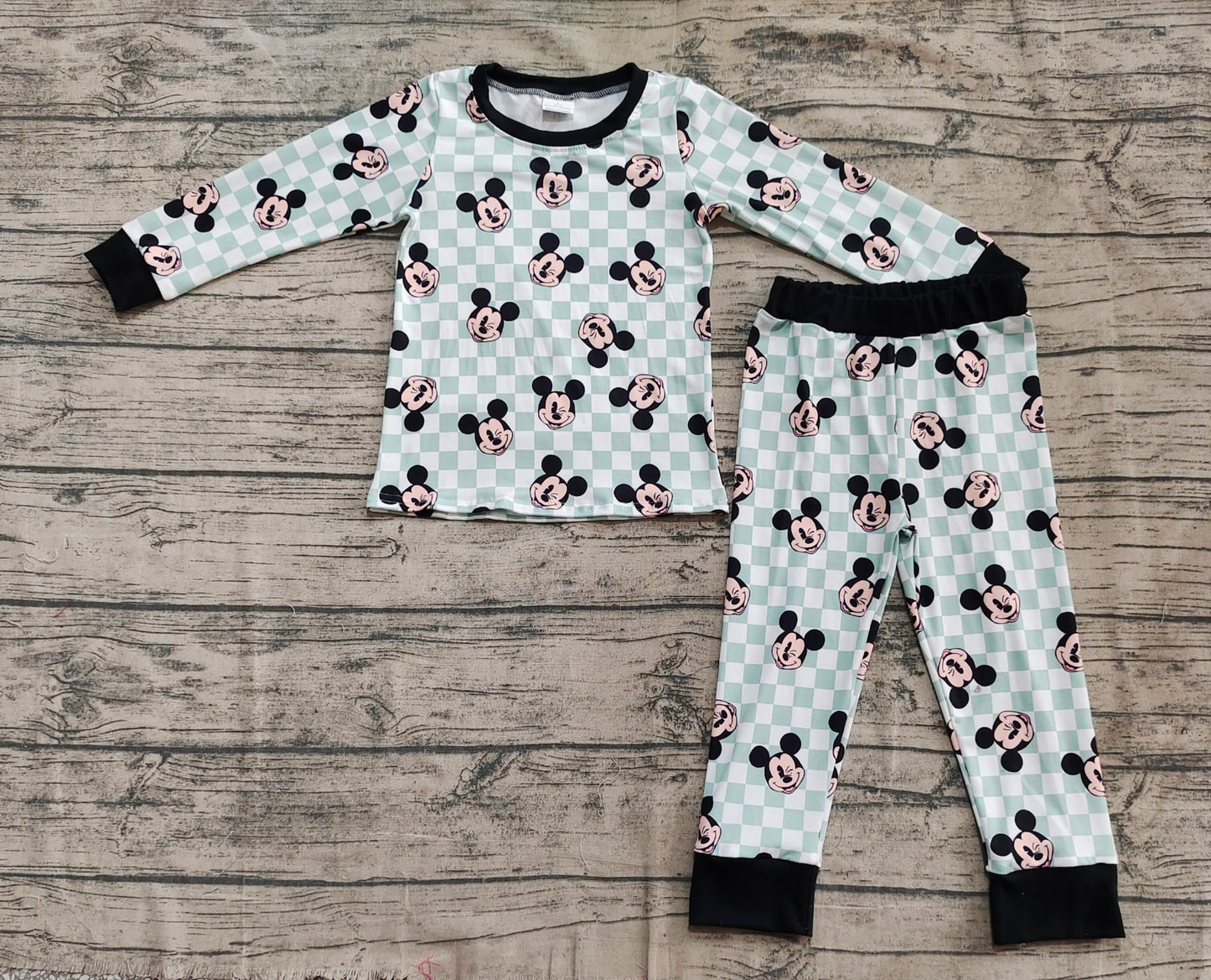 BLP0937 Green Plaid Long Sleeve Long Pants Pajama Set D 4.19