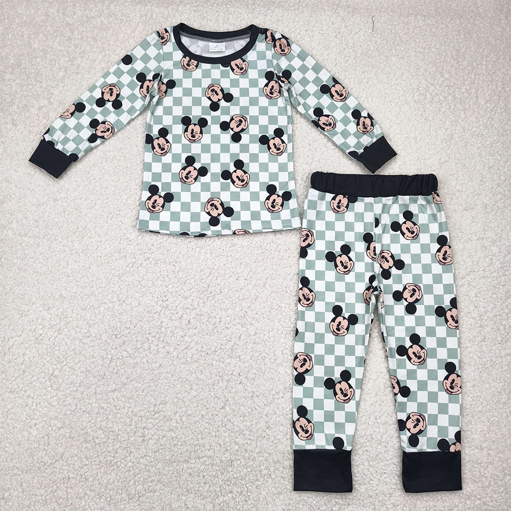 BLP0937 Green Plaid Long Sleeve Long Pants Pajama Set D 4.19