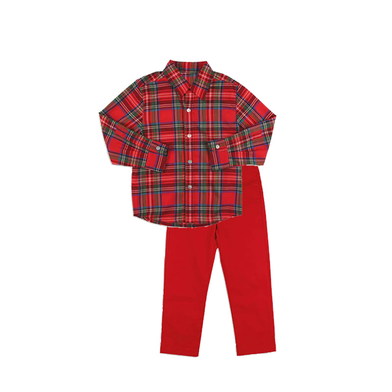 presale BLP0939 Christmas Red and Green Plaid Button Long Sleeve Pants Suit 2024 9.7