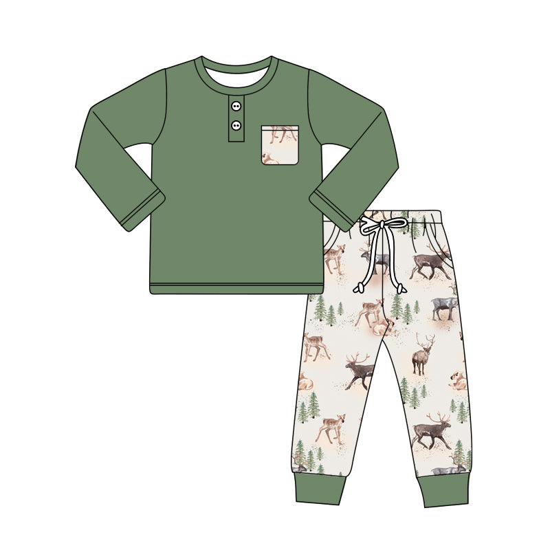 presale BLP0944 Green Animal Pocket Long Sleeve Pants Set 2024 9.10