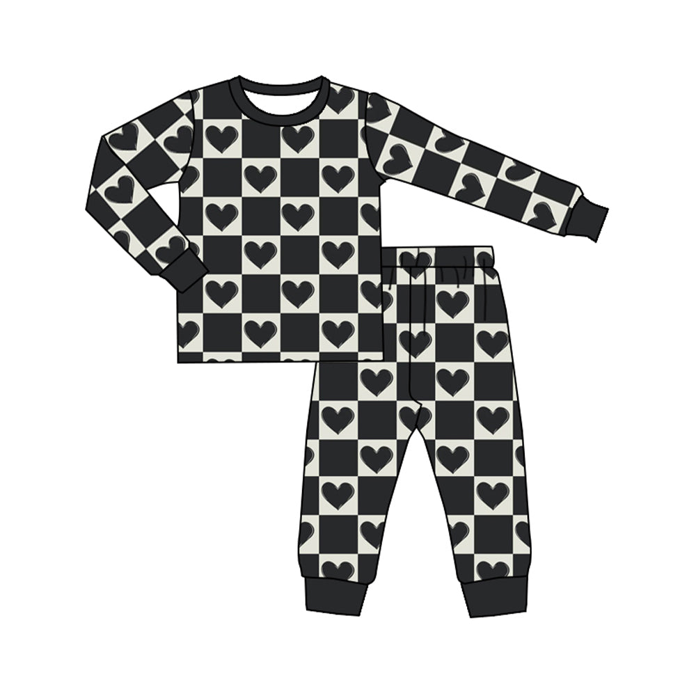 presale BLP0953 Love Heart Black Plaid Long Sleeve Long Pants Pajama Set 2024 9.14