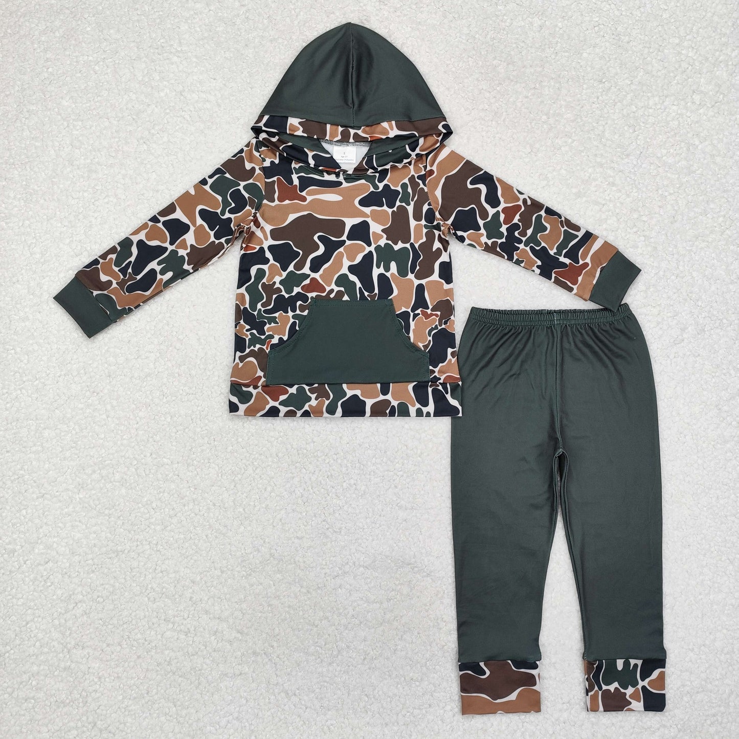 BLP0962 Beige camouflage hooded long-sleeved pants suit with pockets