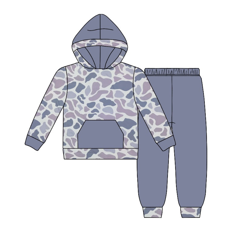 presale BLP0963 Pocket camouflage gray-blue hooded long-sleeved trousers suit 2024 9.18