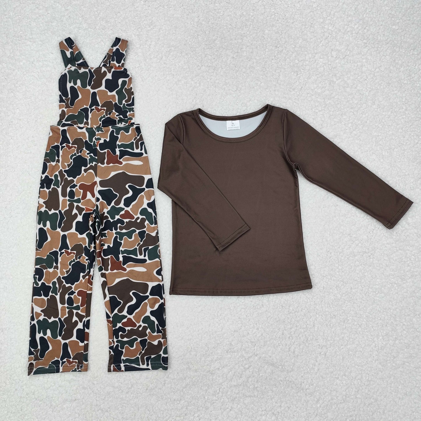 BLP0966 Baby Boys Dark Brown Camo Straps Jumpsuits Shirts 2pcs Clothes Sets