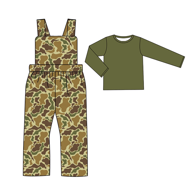 presale BLP0973 Baby Boys Green Dark Camo Straps Jumpsuits Shirts 2pcs Clothes Sets 2024 9.18