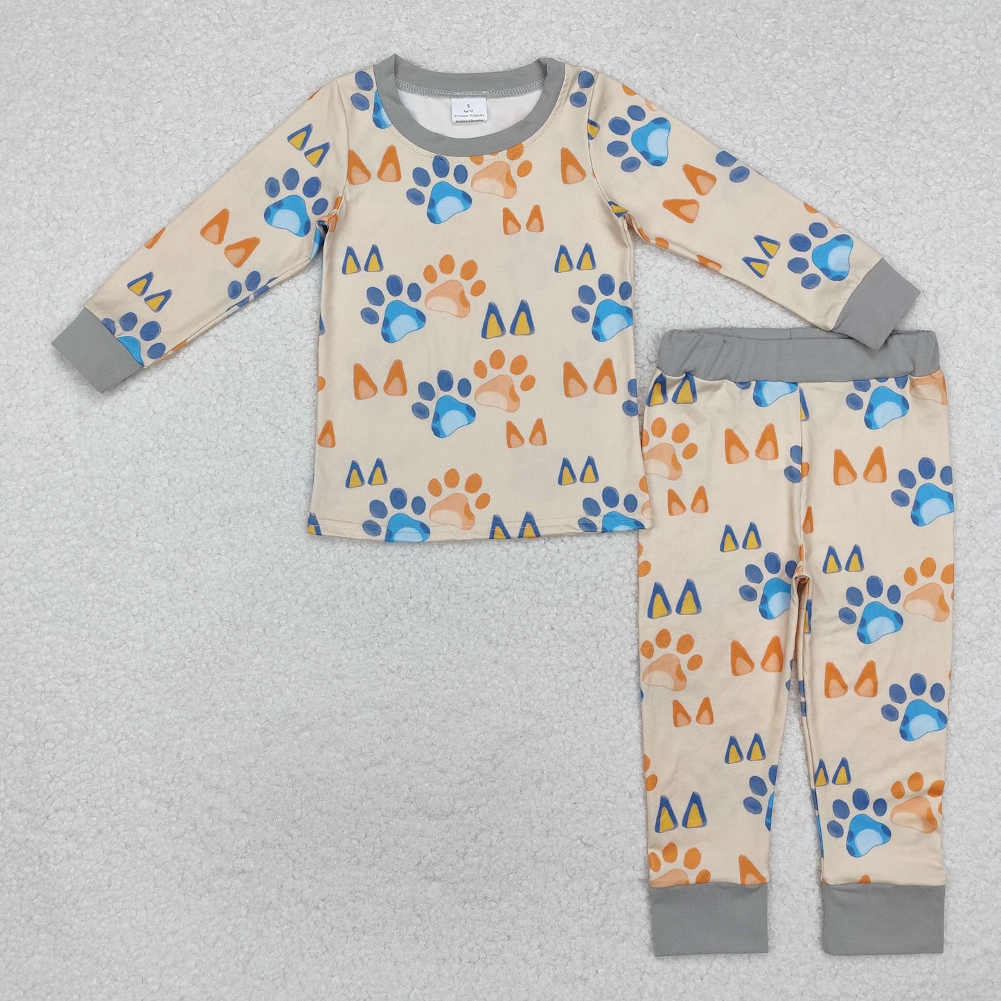 BLP0976 Paw Print Yellow Long Sleeve Long Pants Pajama Set