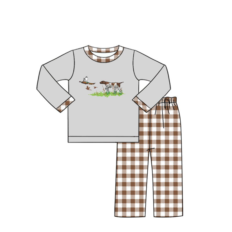 presale BLP0977 Duck Puppy Grey Long Sleeve Brown Plaid Pants Suit 2024 9.18