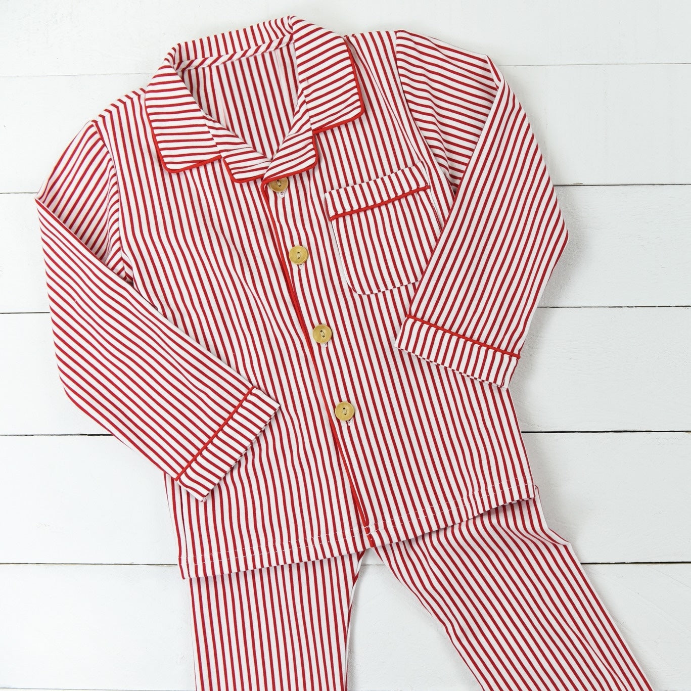 BLP0980 Boys Christmas Red Striped Long Sleeve Long Pants Pajama Set