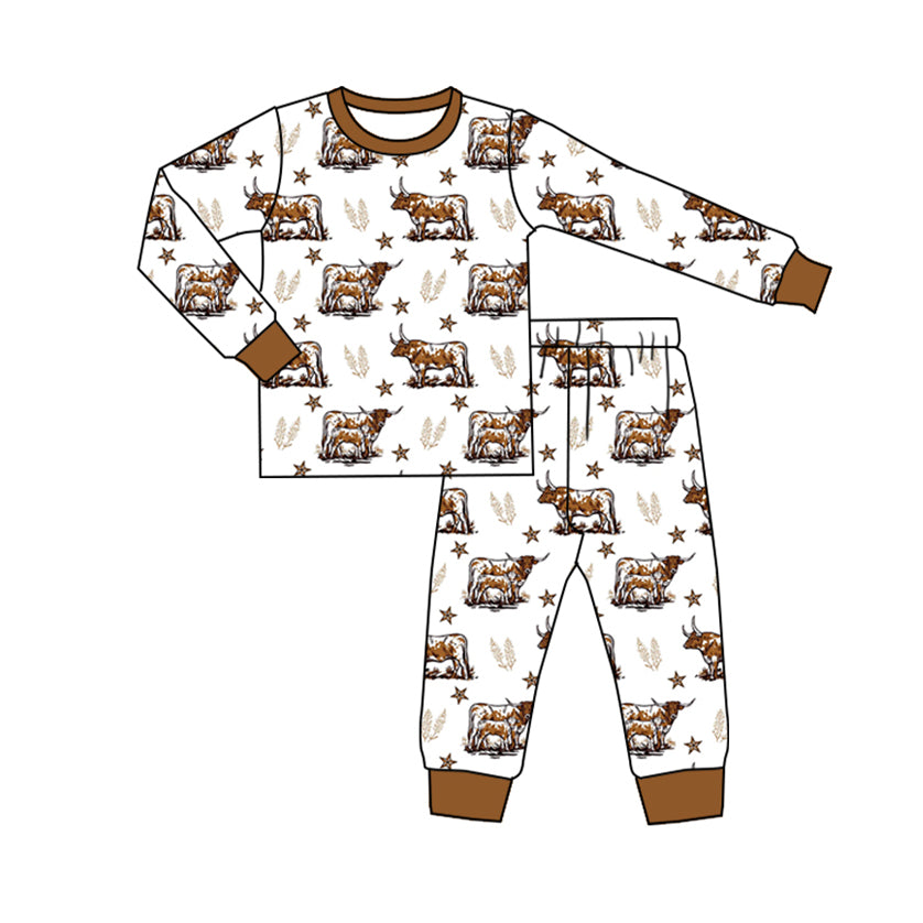 presale BLP1013 Alpine Bull Head Star Brown and White Long Sleeve Long Pants Pajama Set 2024 9.27