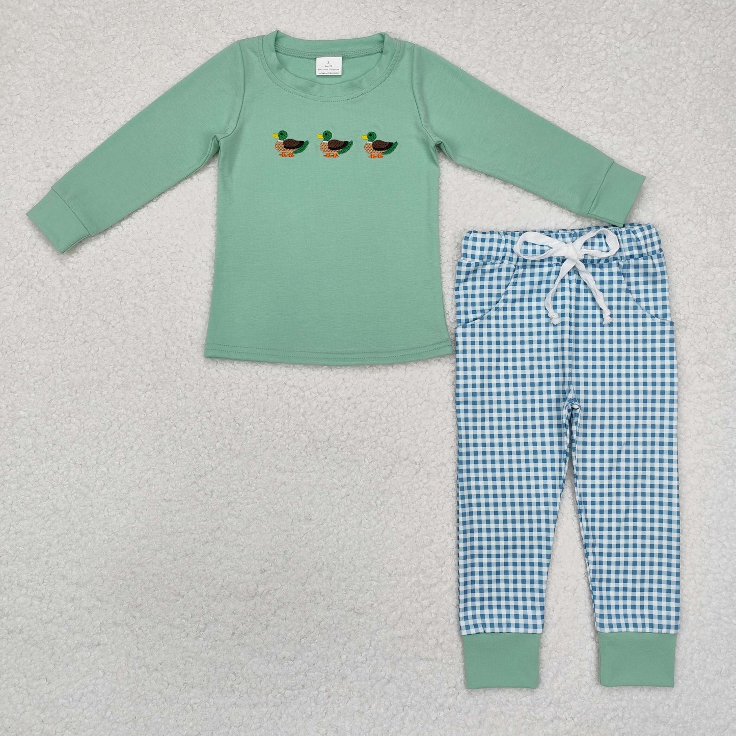 BLP1021 Duck Green Long Sleeve Plaid Trouser Suit D 5.6