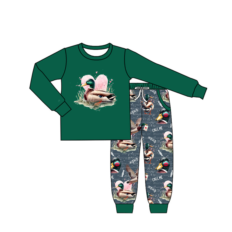 presale BLP1037 Valentine's Day Heart Duck Green Long Sleeve Pants Set 2024 10.15