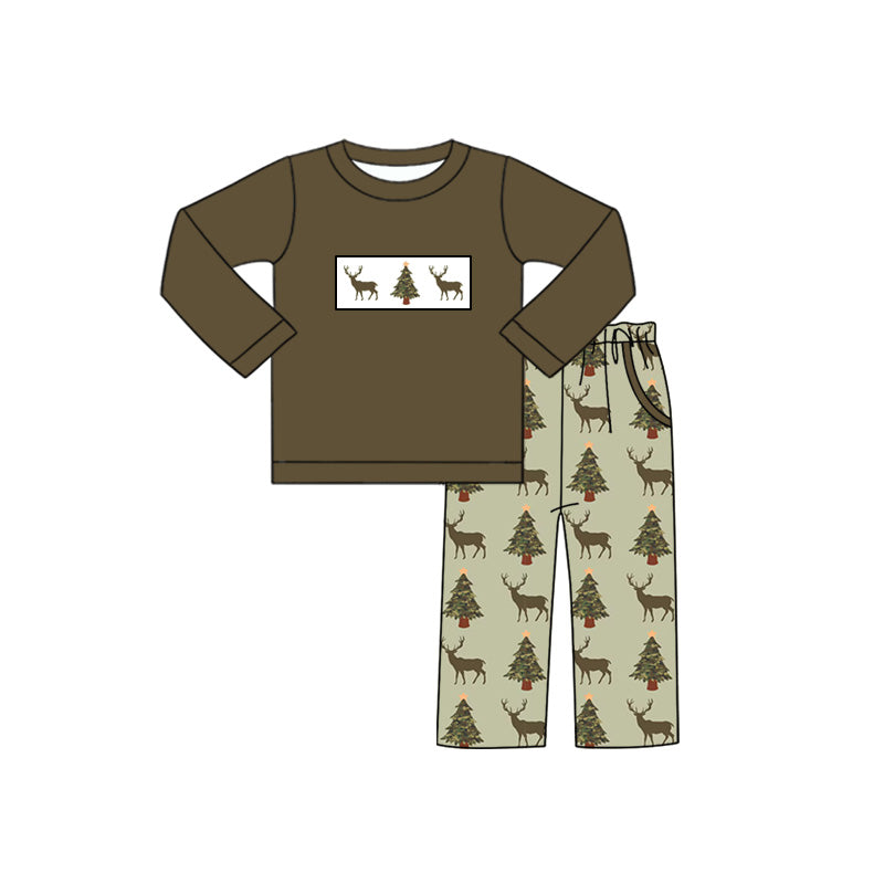 presale BLP1075 Baby Boys Olive Short Sleeves Deer Trees Top Pockets Pant Set D 5.23