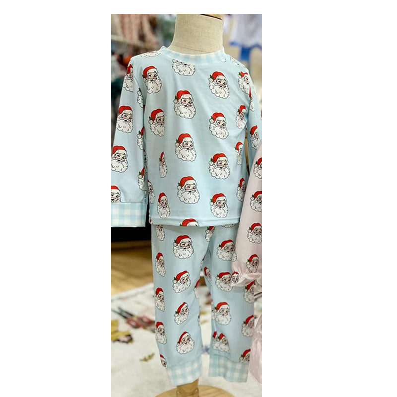presale BLP1090 Baby Boys Blue Long Sleeves Santa Top Pant Pajamas Set D 7.18