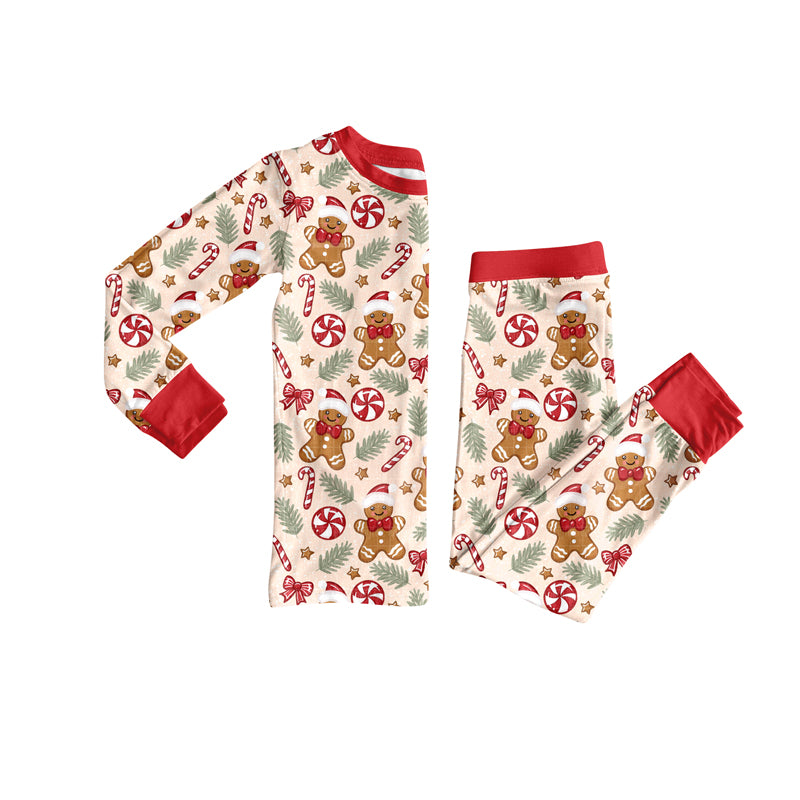 BLP1093 Baby Boys Red Long Sleeves Gingerbread Candy Cane Top Pant Pajamas Set D 7.18