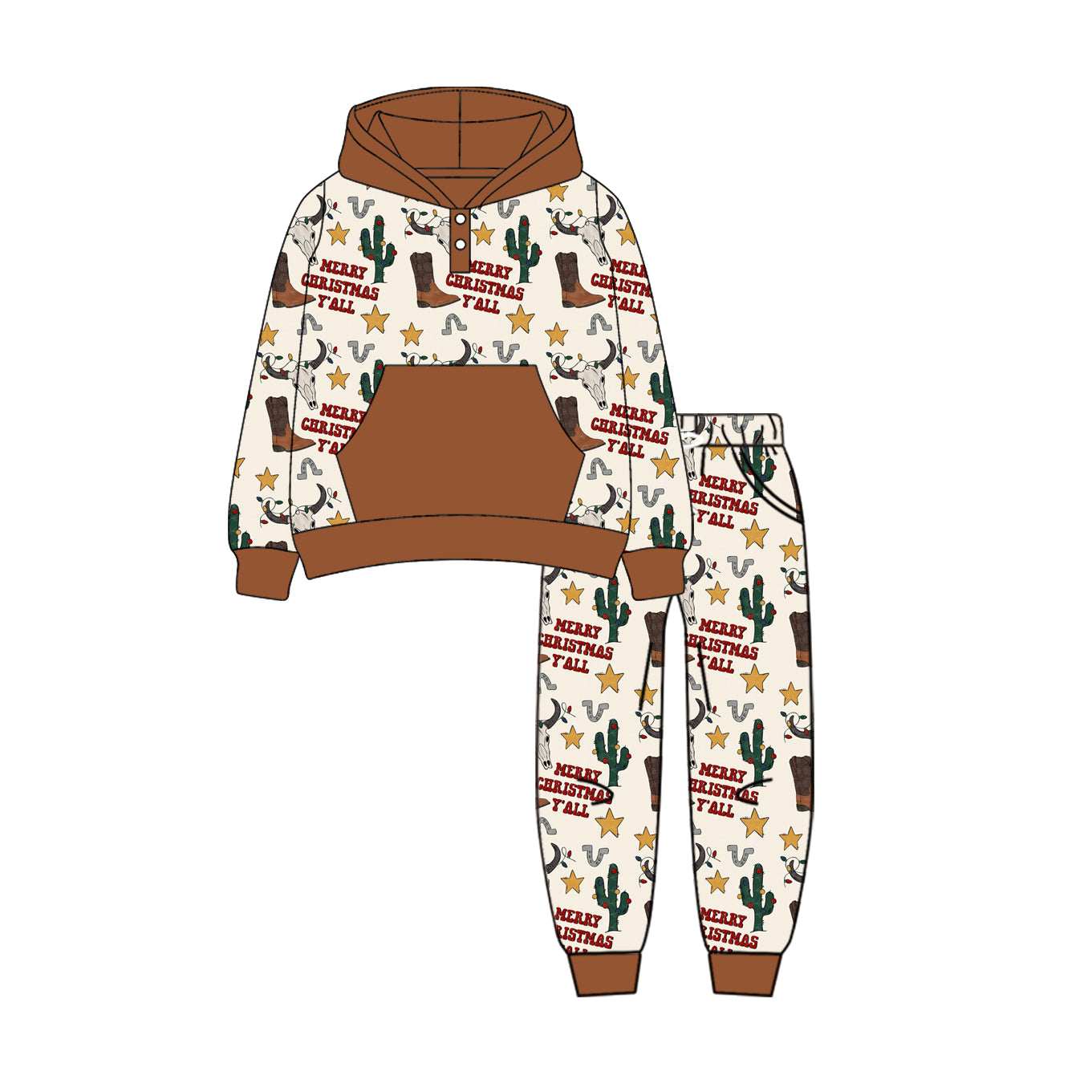 presale presale BLP1106 Baby Boys Long Sleeves Bull Skull Cactus Button Hoodies Pockets Pant Set D 6.10 D 6.10