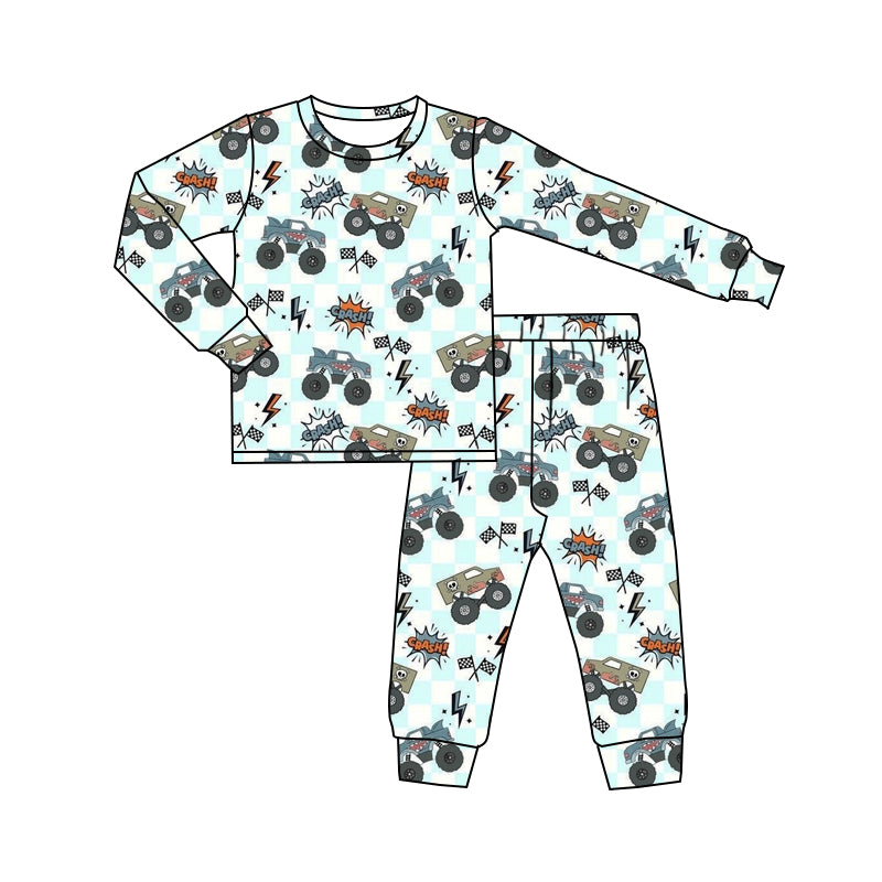 presale BLP1110 Baby Boys Long Sleeves Crash Motors Top Pant Pajamas Set D 6.11