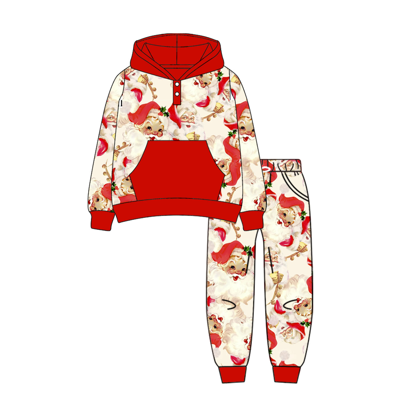 presale BLP1112 Baby Boys Red Long Sleeves Santa Button Hoodies Pockets Pant Set D 6.11