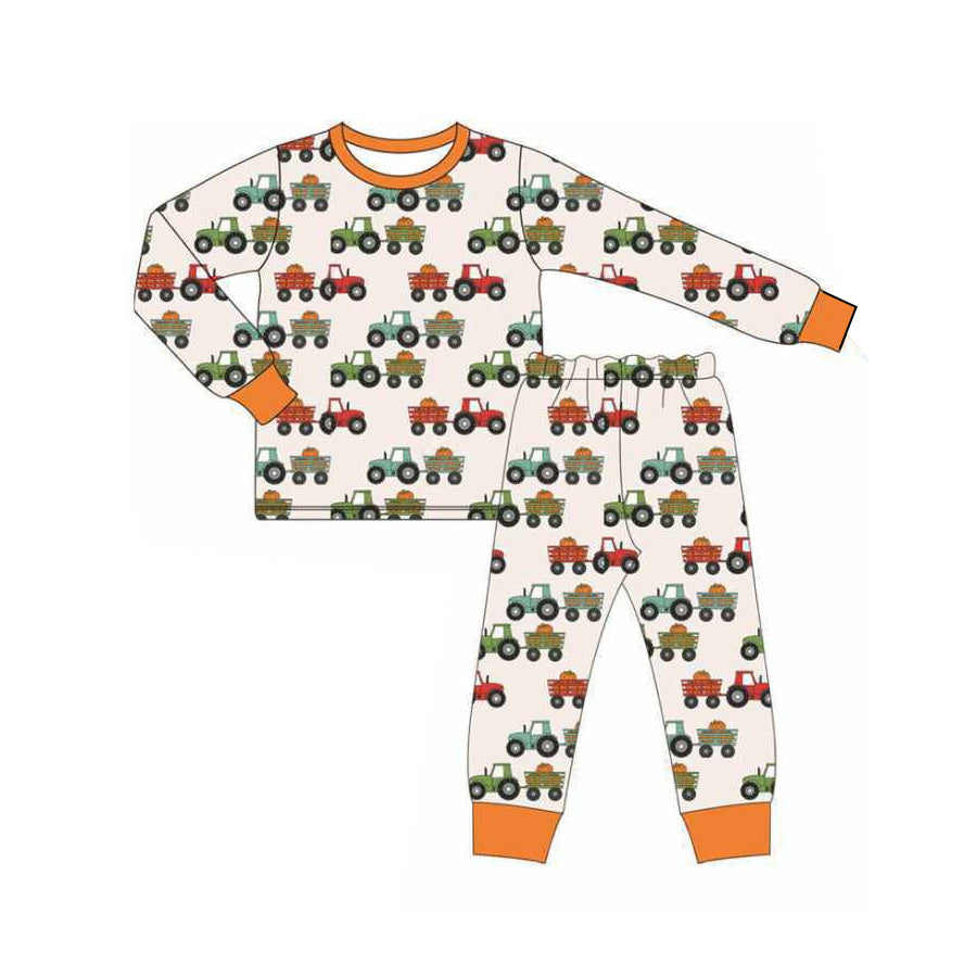 presale BLP1116 Baby Boys Long Sleeves Pumpkins Trucks Top Pant Pajamas Set D 6.13