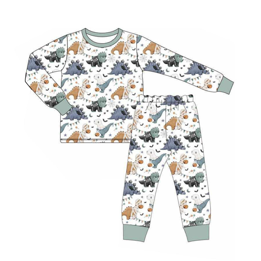 presale BLP1117 Baby Boys Long Sleeves Ghosts Dinosaurs Top Pant Pajamas Set D 6.13