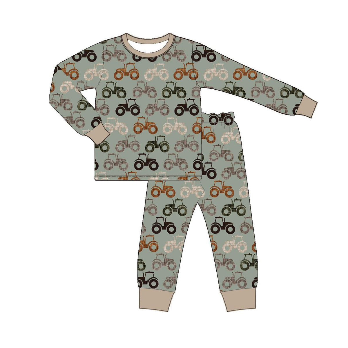 presale BLP1119 Baby Boys Long Sleeves Gray Trucks Top Pant Farm Pajamas Set D 6.13