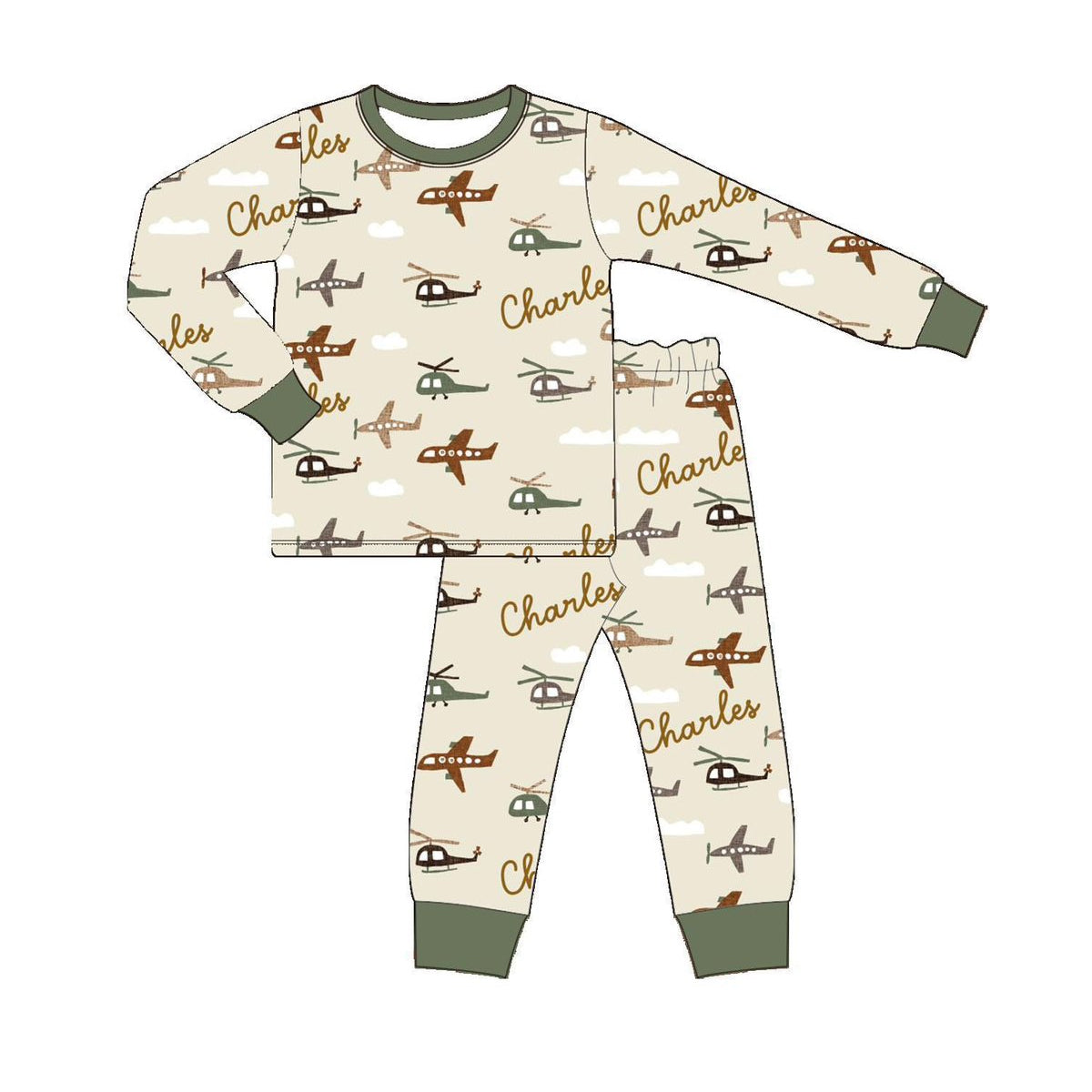 presale BLP1120 Baby Boys Long Sleeves Planes Airs Top Pant Farm Pajamas Set D 6.13