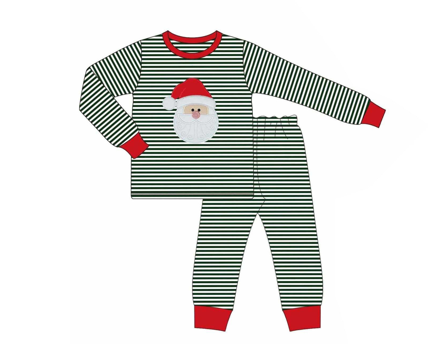 BLP1126 Baby Boys Long Sleeves Green Stripe Santa Top Pant Pajamas Set D 829