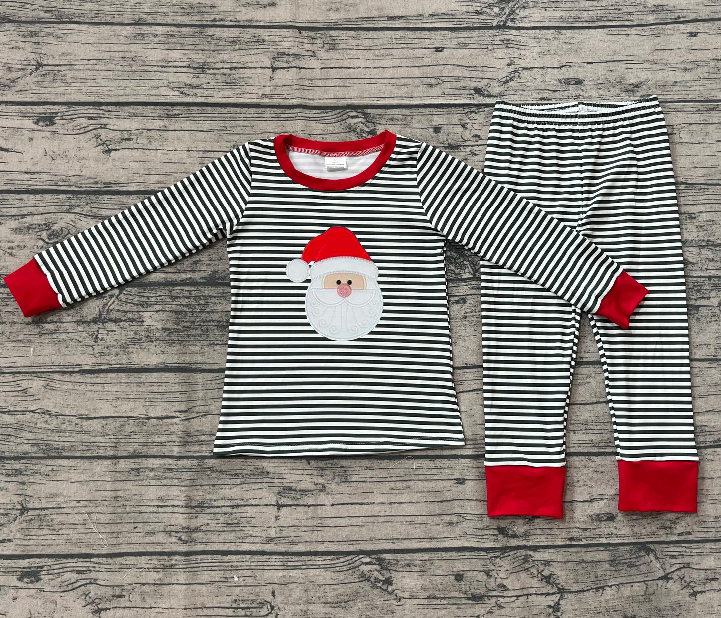 BLP1126 Baby Boys Long Sleeves Green Stripe Santa Top Pant Pajamas Set D 829