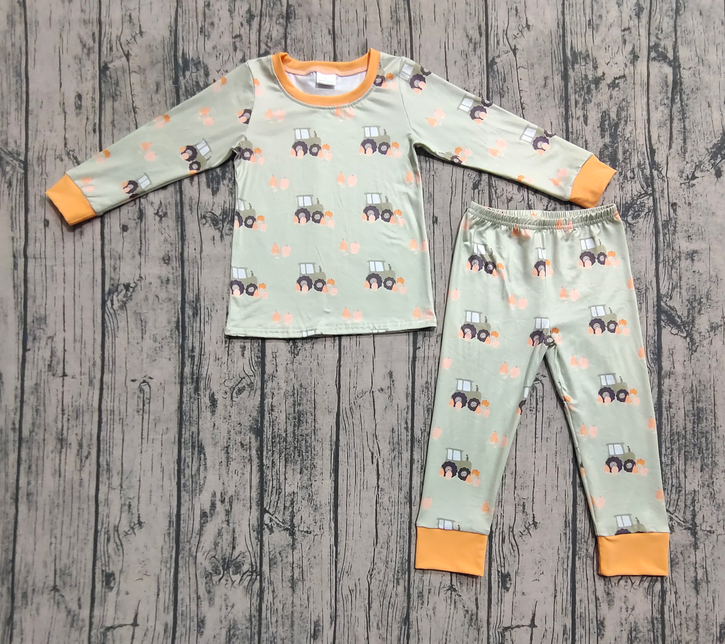 BLP1142 Baby Boys Green Long Sleeves Pumpkins Trucks Top Pant Pajamas Set D 7.12