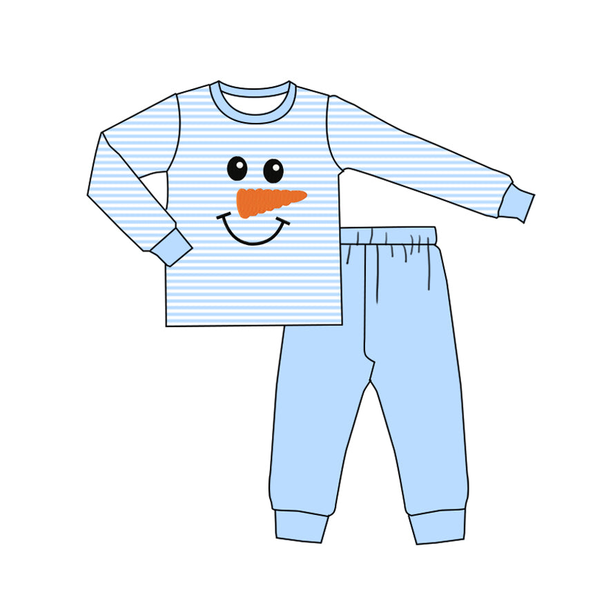 BLP1150 Baby Boys Light Blue Stripe Long Sleeves Snowman Top Pant Pajamas Set D 7.14