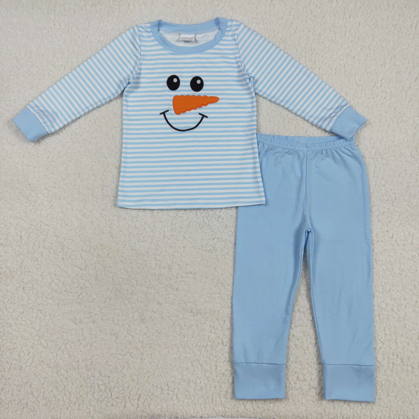BLP1150 Baby Boys Light Blue Stripe Long Sleeves Snowman Top Pant Pajamas Set D 7.14