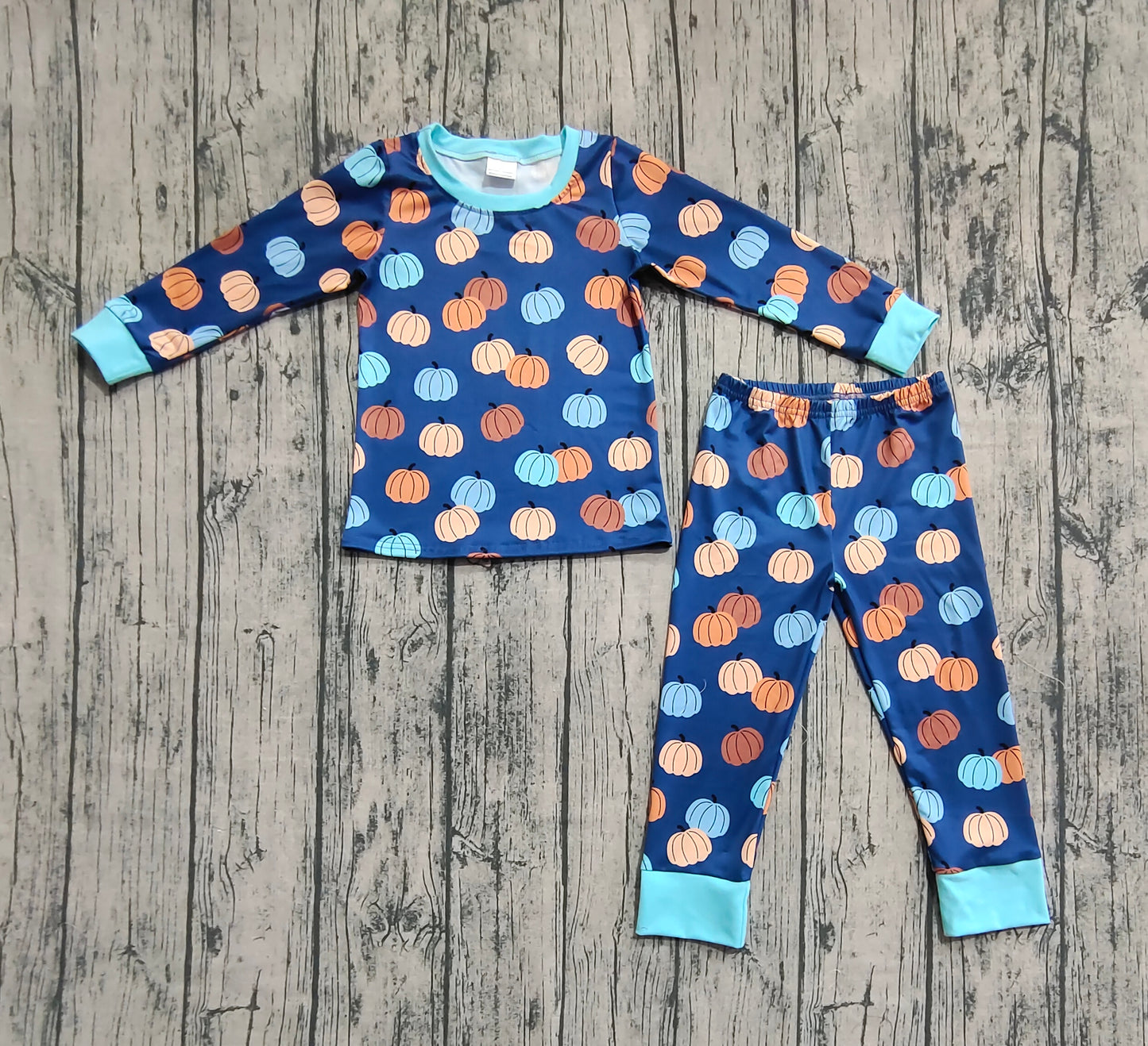 BLP1153 Baby Boys Long Sleeves Colorful Pumpkins Top Pant Pajamas Set D 7.21