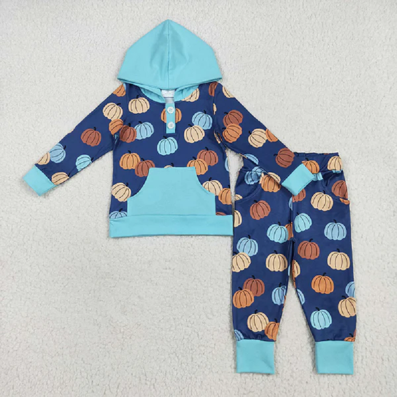 Sibling Baby Boys Blue Pumpkins Fall Outfits Pajamas Rompers Sets D 7.21