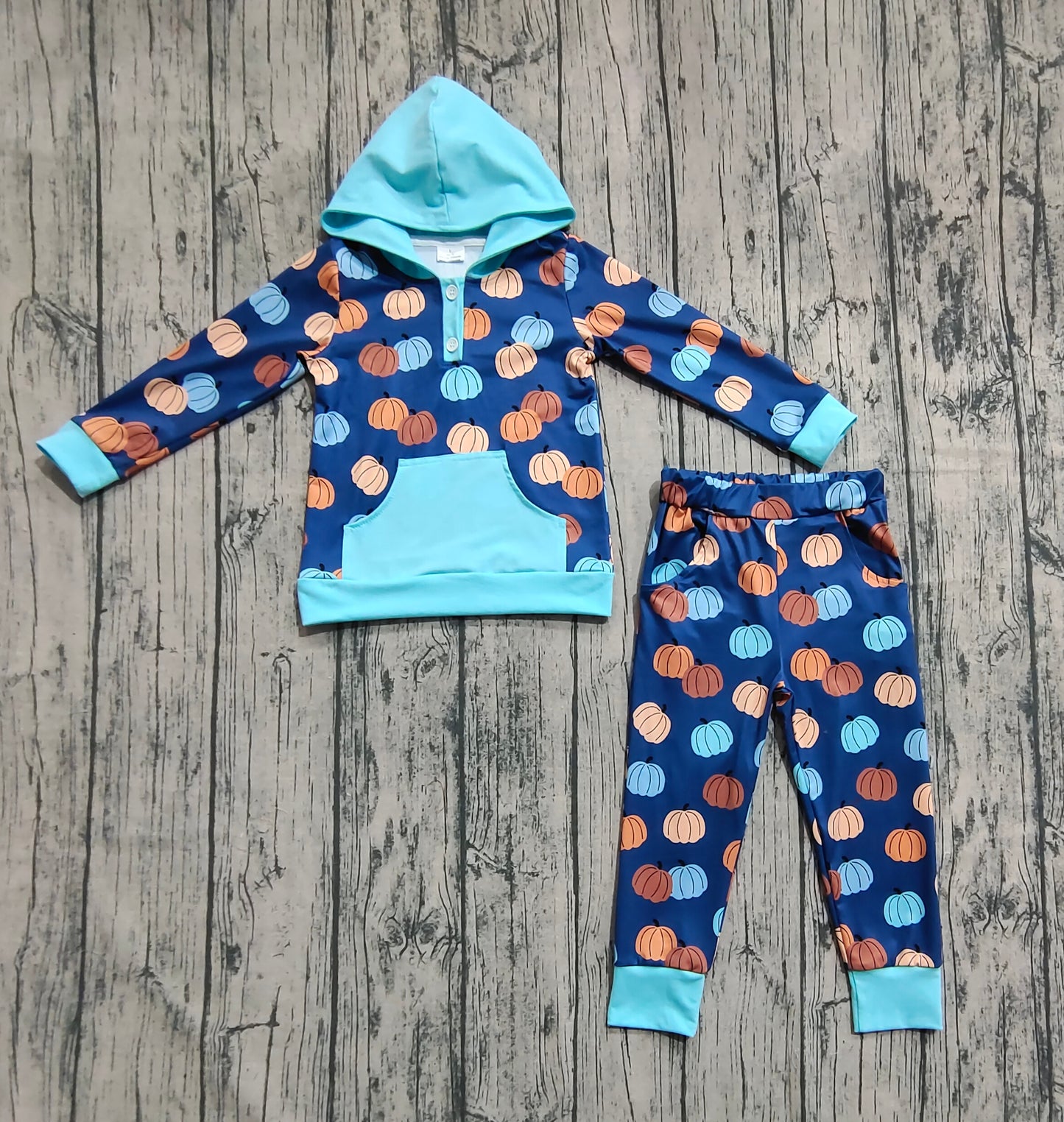 BLP1154 Baby Boys Colorful Pumpkins Pocket Button Hoodies Legging Pants Set D 7.14