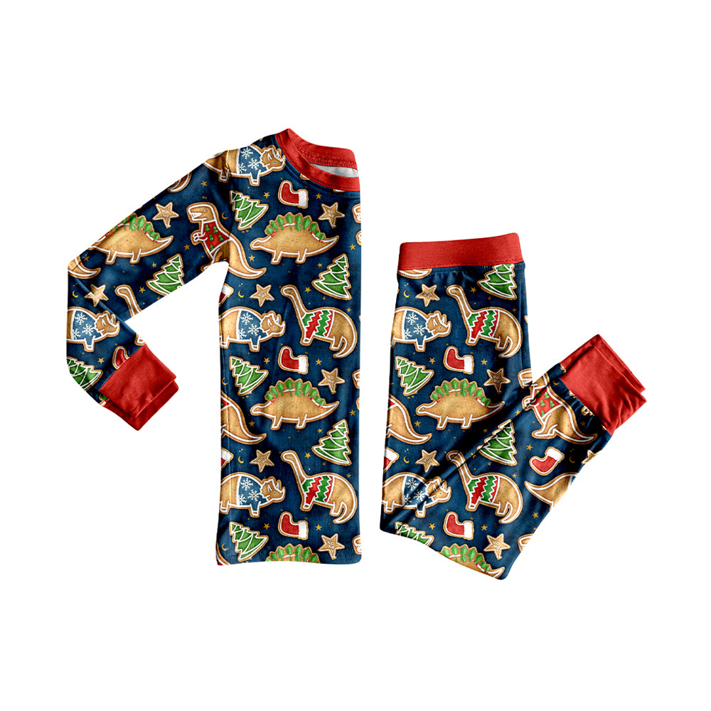 BLP1155 Baby Boys Long Sleeves Christmas Hats Dinosaurs Top Pant Pajamas Set D 930