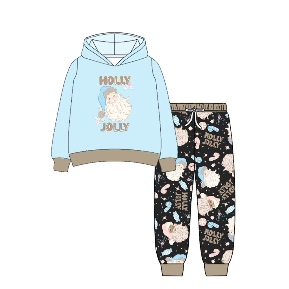 presale BLP1157 Baby Boys Long Sleeves Holly Santa Hoodies Legging Pants Set D 7.1