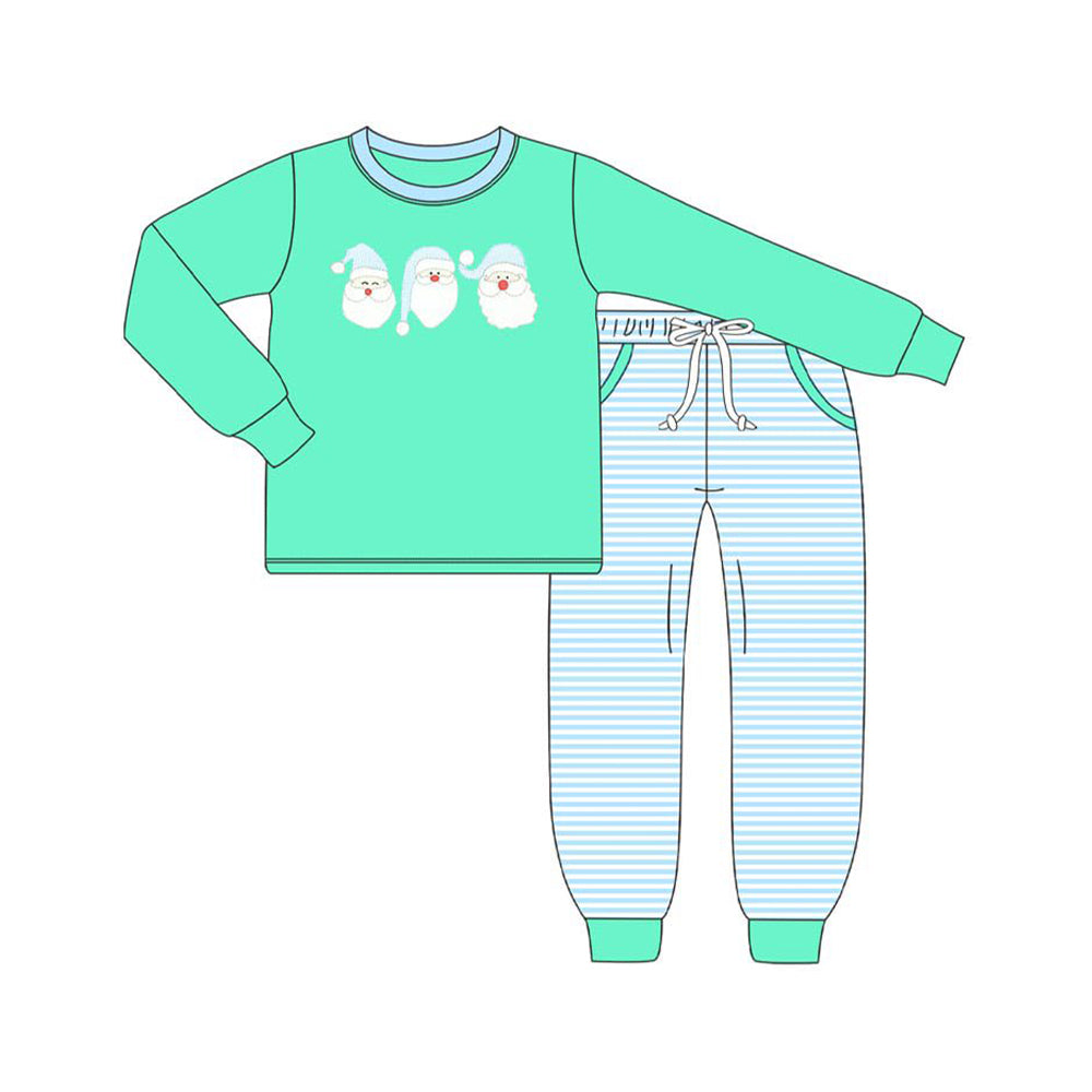 BLP1168 Baby Boys Green Long Sleeves Santa Top Legging Pockets Pant Set D 822
