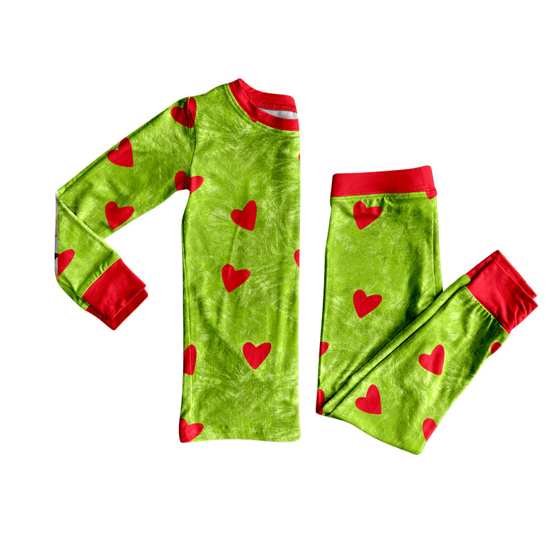 presale BLP1175 Baby Boys Green Long Sleeves Hearts Top Pant Pajamas Set D 7.14