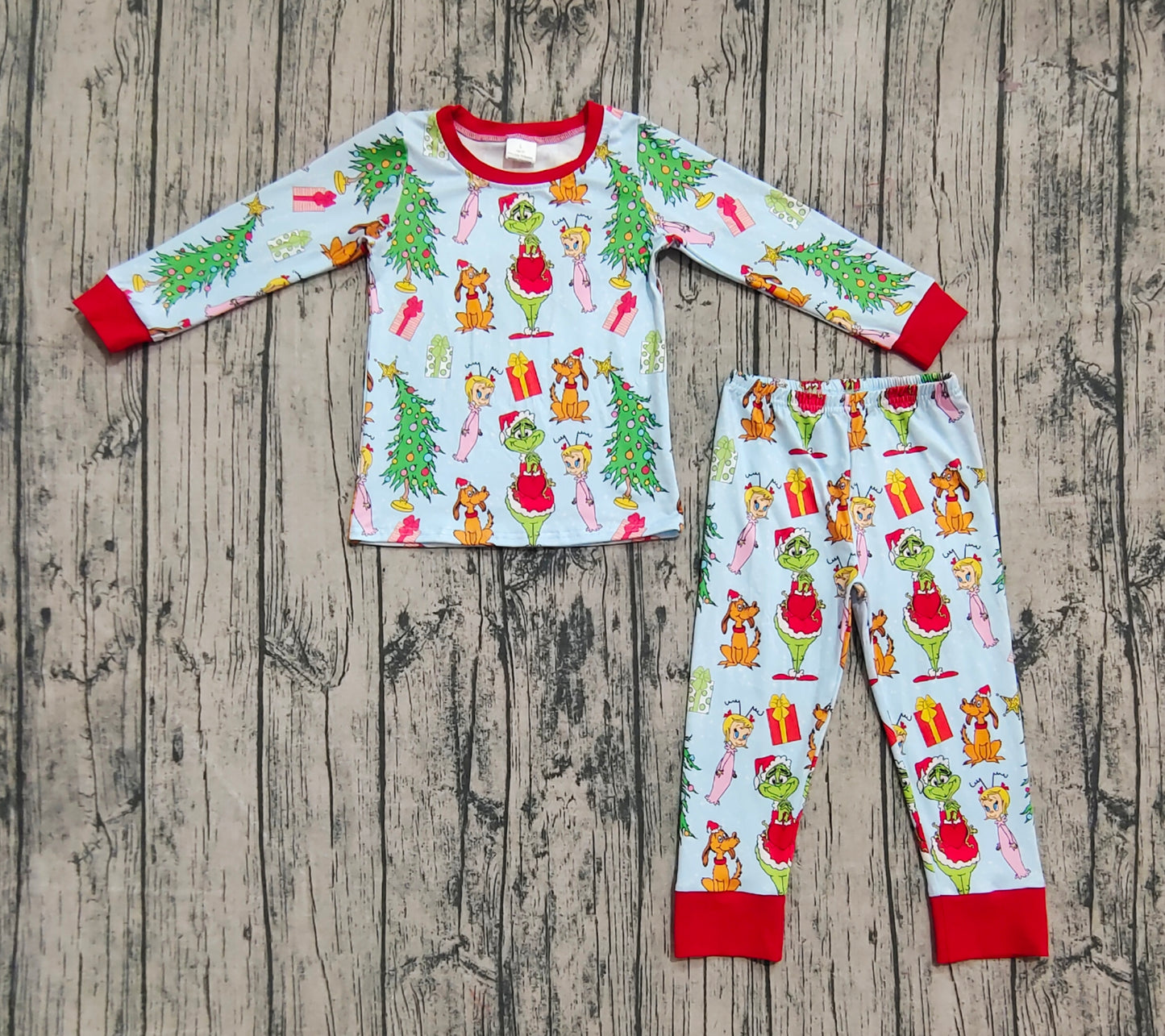 BLP1189 Baby Boys Long Sleeves Christmas Trees Cartoon Face Top Pant Pajamas Set D 903